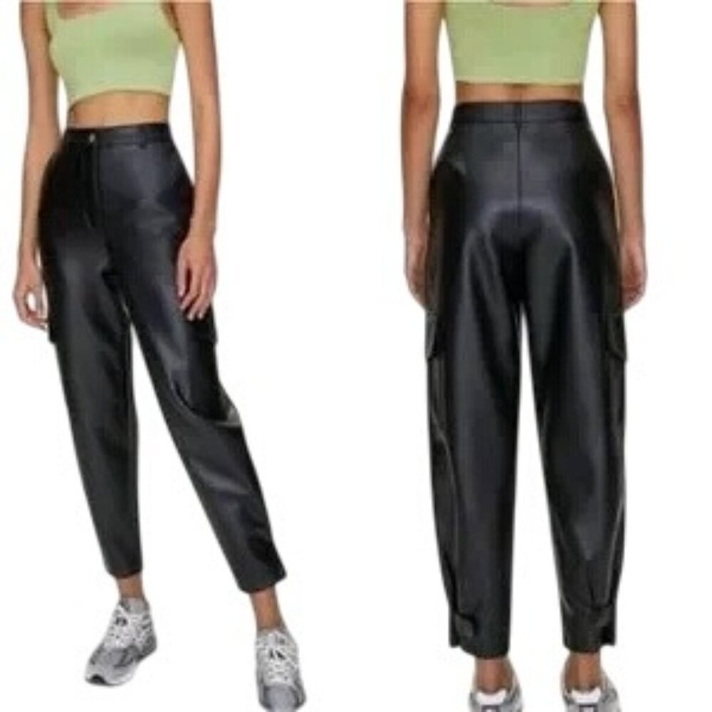 Aritzia Wilfred Black Modern Cargo Faux Leather Pants